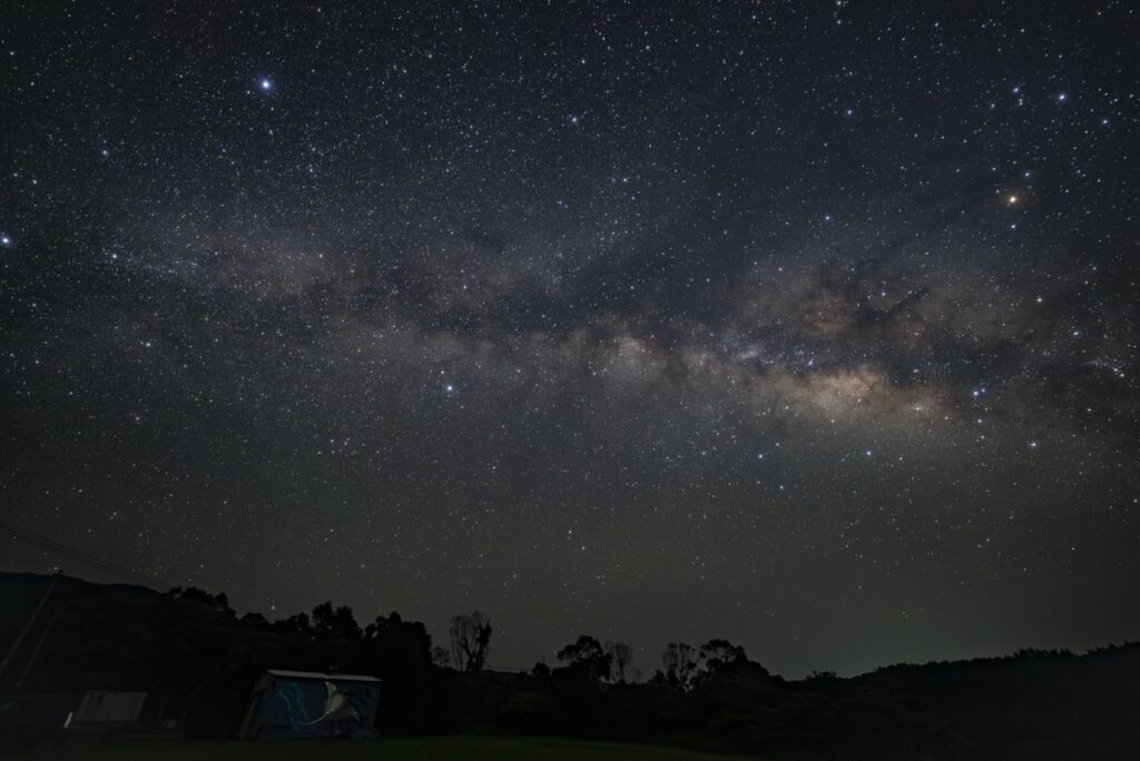 Milky way landscape night truck at Nagareboshi no Oka stargazing spot, Ishigaki Island